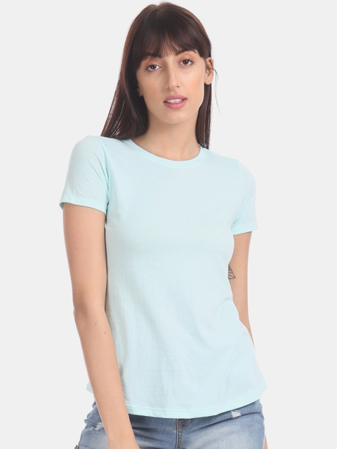 

Aeropostale Women Mint Green Solid Round Neck T-shirt
