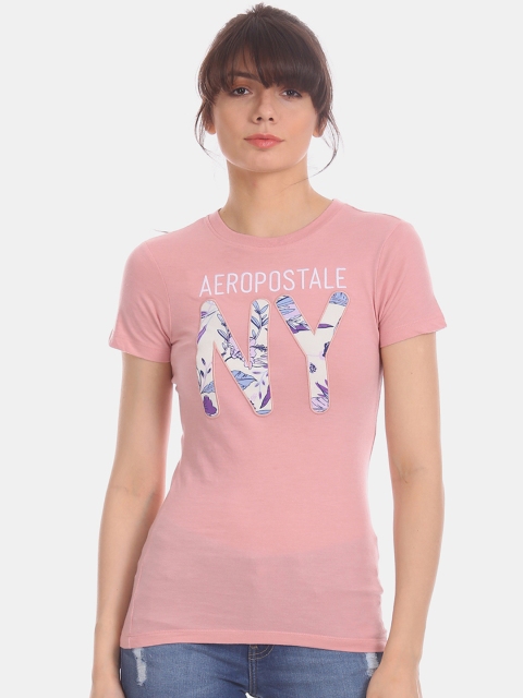 

Aeropostale Women Pink Printed Round Neck T-shirt