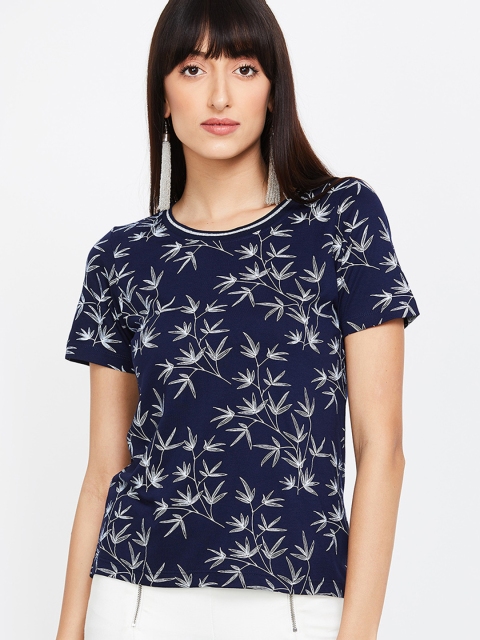 

Bossini Women Navy Blue & White Floral Printed Top