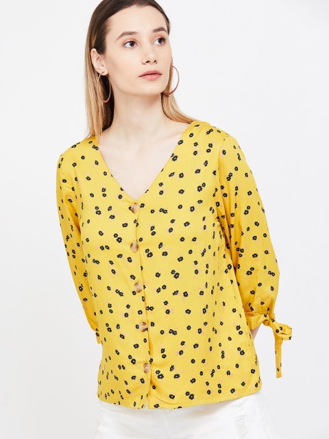 

Bossini Women Mustard Yellow Printed A-Line Top