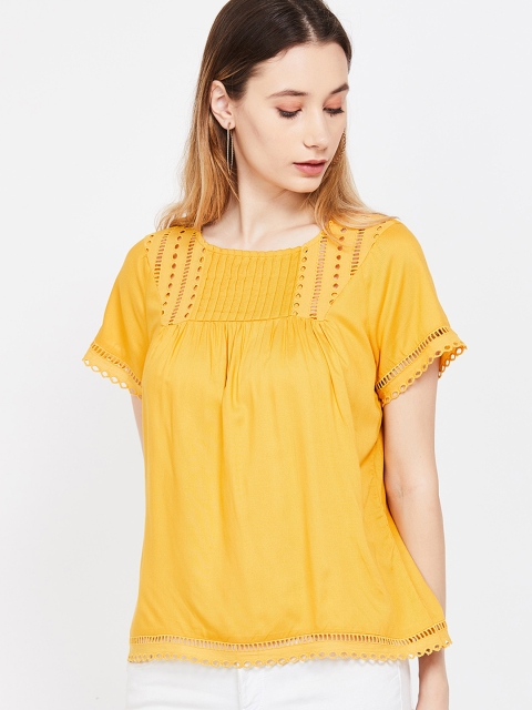 

Fame Forever by Lifestyle Women Mustard Yellow Self Design A-Line Top