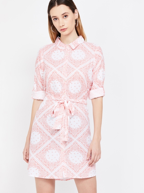 

Fame Forever by Lifestyle Women Pink & Off-White Printed Shirt Dress