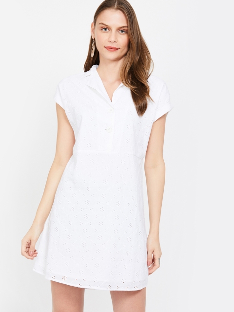 

Fame Forever by Lifestyle Women White Self Design Shirt Dress