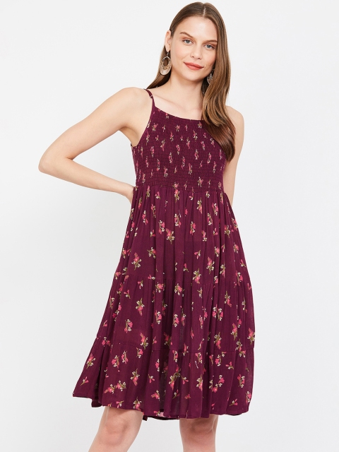 

Ginger by Lifestyle Women Burgundy & Pink Printed Fit and Flare Dress