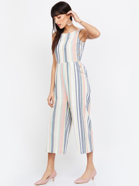 

Ginger by Lifestyle Women Off-White & Grey Checked Culotte Jumpsuit
