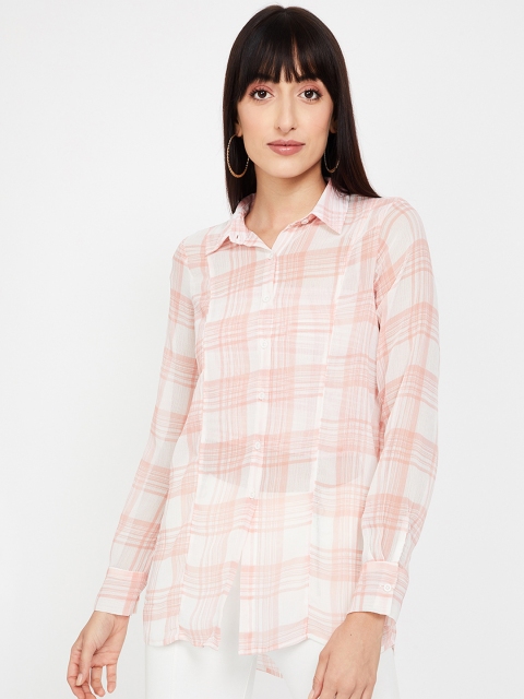 

Ginger by Lifestyle Women Pink & White Checked Shirt Style Top