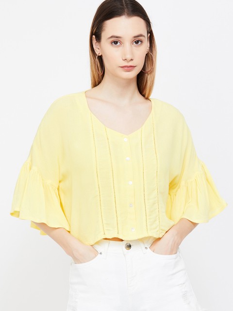 

Ginger by Lifestyle Women Yellow Self Design Boxy Top