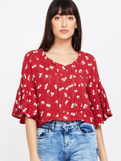 

Ginger by Lifestyle Women Red & Off-White Printed Boxy Top