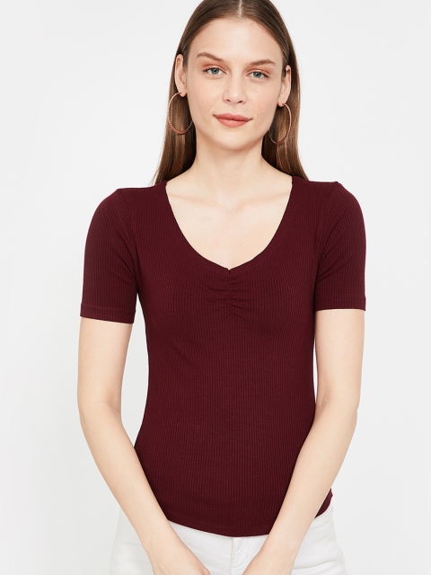 

Ginger by Lifestyle Women Maroon Solid Fitted Top