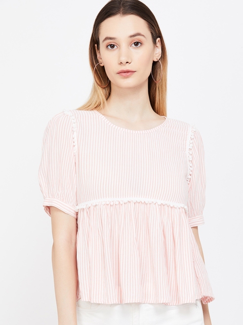 

Ginger by Lifestyle Women Peach-Coloured & White Striped Empire Top