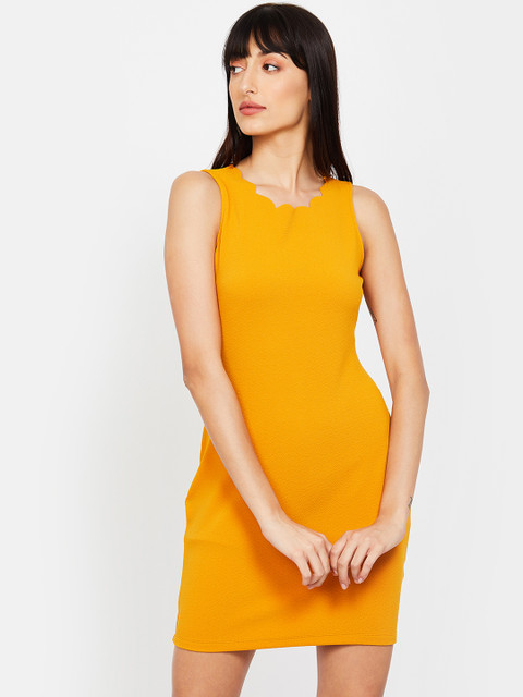 

Ginger by Lifestyle Women Mustard Yellow Solid Sheath Dress