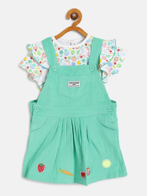 

TOFFY HOUSE Girls Green Solid Pinafore Dress With T-Shirt