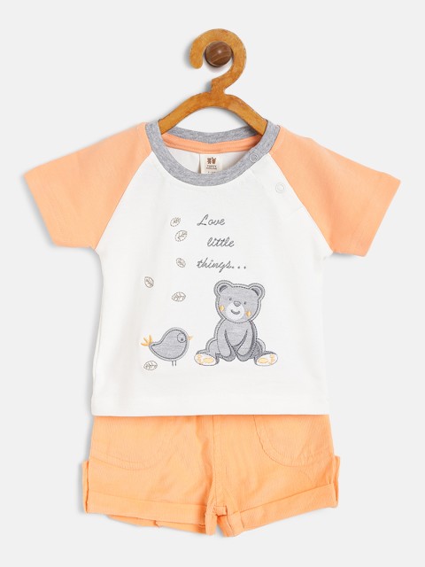 

TOFFY HOUSE Boys White & Coral Orange Applique T-shirt with Shorts