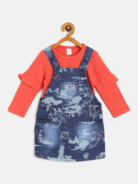 

TOFFY HOUSE Girls Blue Printed Pinafore Dress With T-Shirt