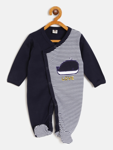 

TOFFY HOUSE Boys Navy Blue & White Striped Sleepsuit