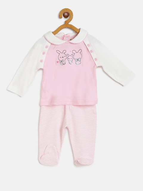 

TOFFY HOUSE Girls Pink & White Colourblocked Top & Leggings With Attached Booties