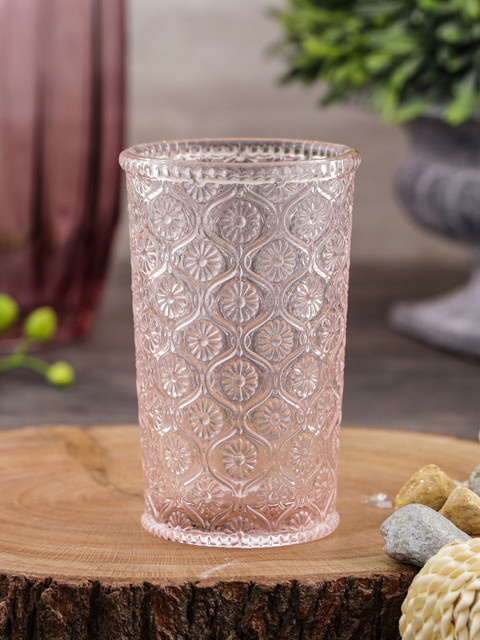 

Pure Home and Living Set Of 6 Pink Textured Glass Spring Tumblers