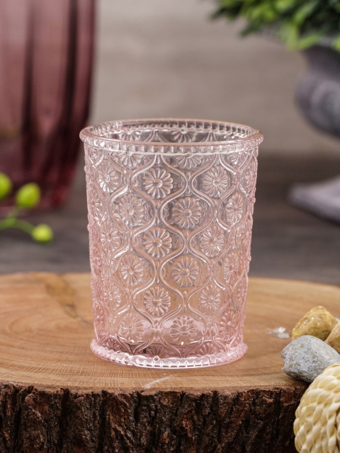 

Pure Home and Living Set Of 6 Pink Textured Glass Spring Tumblers