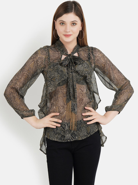 

Aditi Wasan Women Green Printed High-Low Top
