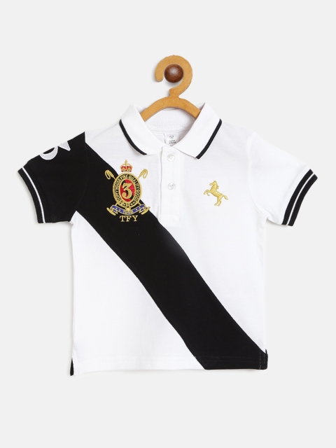 

TOFFY HOUSE Boys White & Black Colourblocked Polo Collar T-shirt