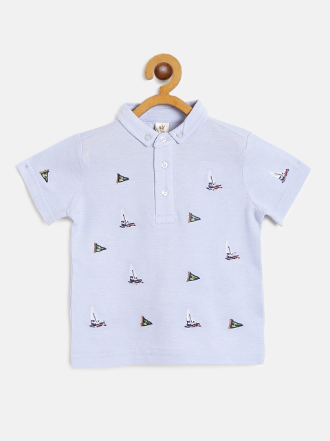 

TOFFY HOUSE Boys Blue Embroidered Button Down Collar T-shirt