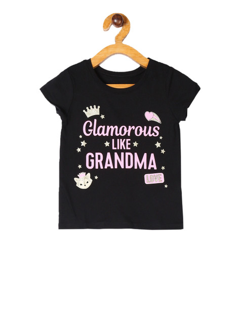 

The Childrens Place Girls Black Printed Round Neck T-shirt