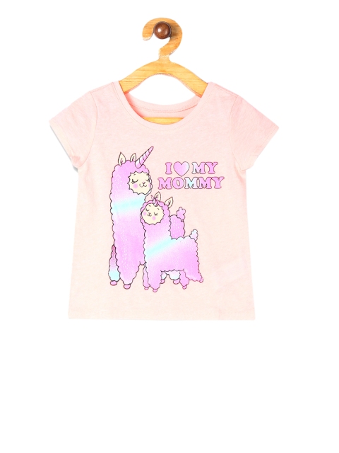 

The Childrens Place Boys Peach-Coloured Llamacorn Printed Round Neck T-shirt