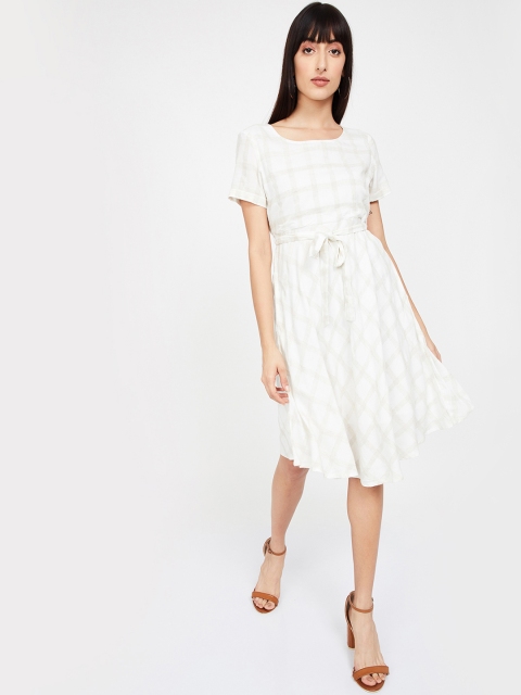 

CODE by Lifestyle Women Off-White Checked Fit and Flare Dress