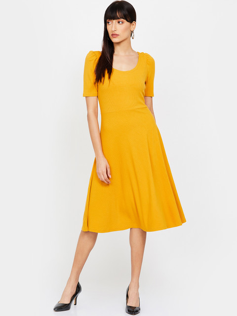 

CODE by Lifestyle Women Mustard Yellow Solid Fit and Flare Dress
