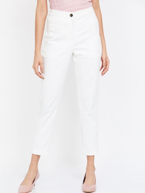 

CODE by Lifestyle Women White Solid Regular Trousers