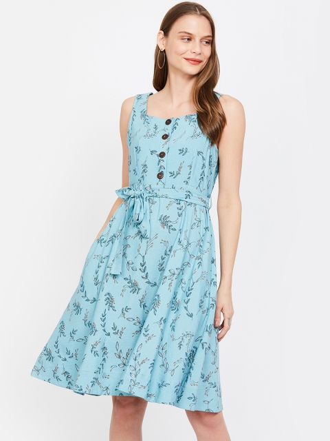 

CODE by Lifestyle Women Blue Floral Printed Fit and Flare Dress