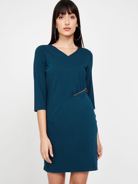 

CODE by Lifestyle Women Teal Green Solid Sheath Dress