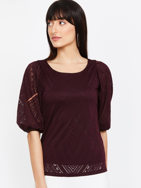 

CODE by Lifestyle Women Burgundy Self Design Top