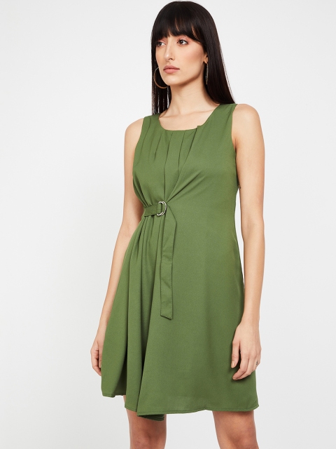 

CODE by Lifestyle Women Olive Green Solid Fit and Flare Dress