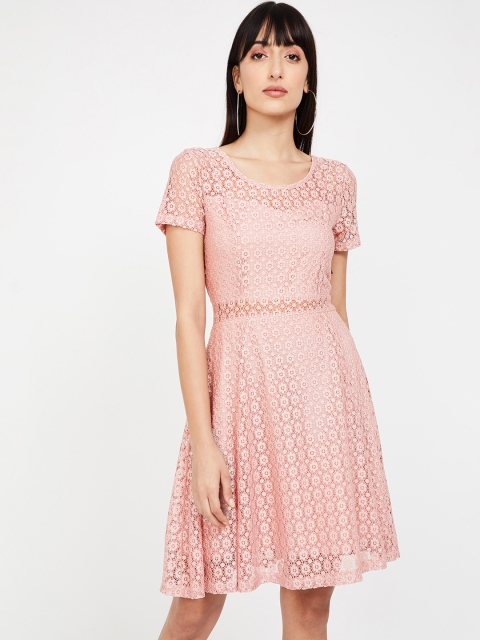 

CODE by Lifestyle Women Peach-Coloured Lace Fit and Flare Dress
