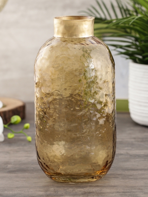 

Pure Home and Living Muted Gold-Toned Textured Amber Glass Vase