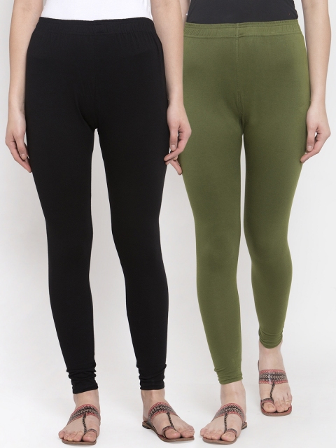 

TAG 7 Women Pack Of 2 Solid Ankle-Length Leggings, Black