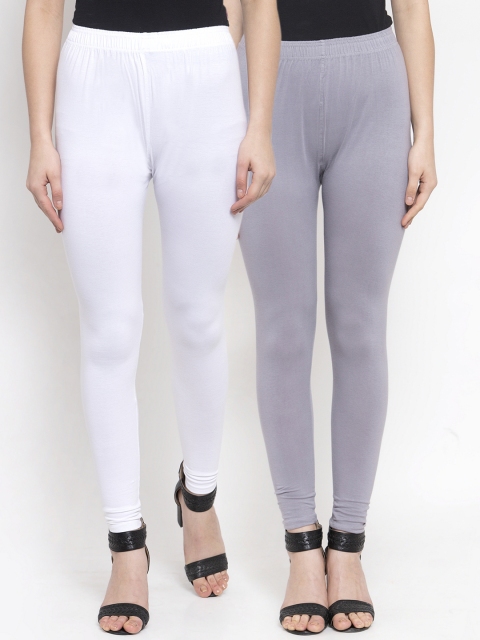 

TAG 7 Women Pack of 2 White & Grey Solid Churidar-Length Leggings