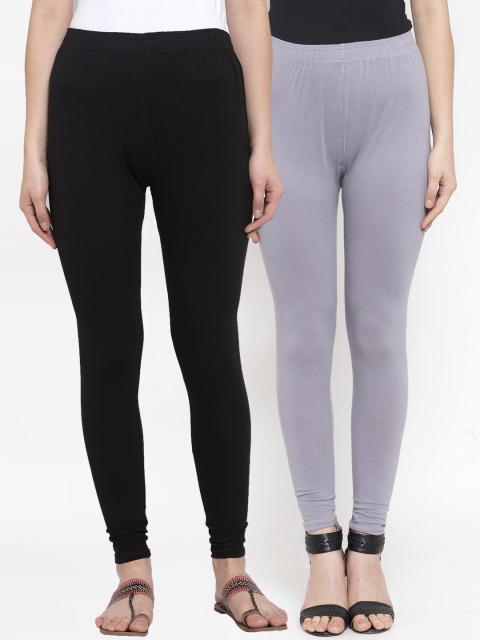 

TAG 7 Women Pack Of 2 Solid Ankle-Length Leggings, Black