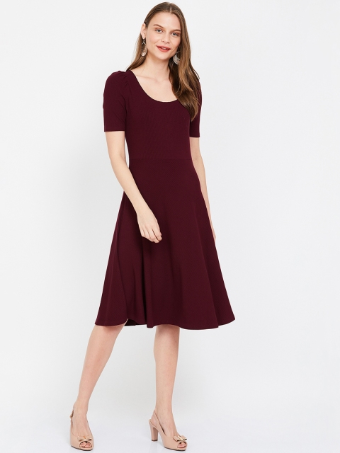 

CODE by Lifestyle Women Burgundy Self Design Fit and Flare Dress