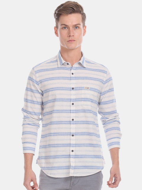 

U.S. Polo Assn. Denim Co. Men Off-White & Blue Regular Fit Striped Casual Shirt