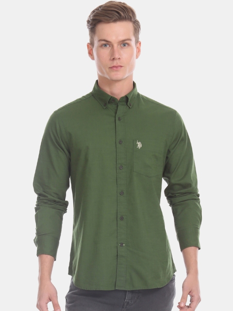 

U.S. Polo Assn. Men Olive Green Tailored Fit Solid Casual Shirt