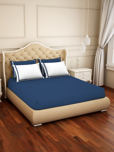 

SPACES Teal Solid 300 TC Cotton Hygro 1 King Bedsheet with 4 Pillow Covers