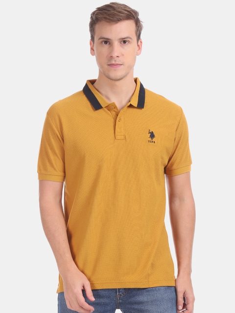 

U.S. Polo Assn. Men Mustard Yellow Solid Polo Collar T-shirt