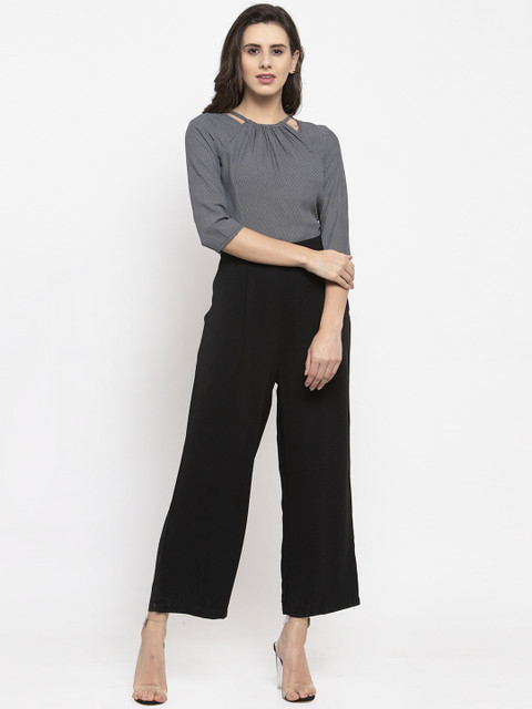 

Magnetic Designs Women Black Polka Dot Print Culotte Jumpsuit