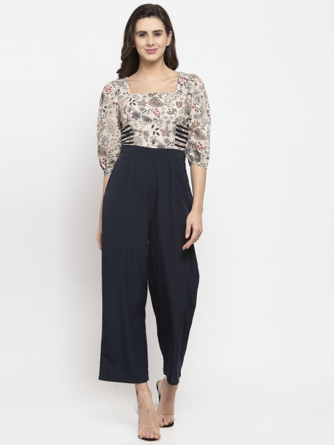 

Magnetic Designs Women Blue & Cream-Coloured Floral Print Culotte Jumpsuit