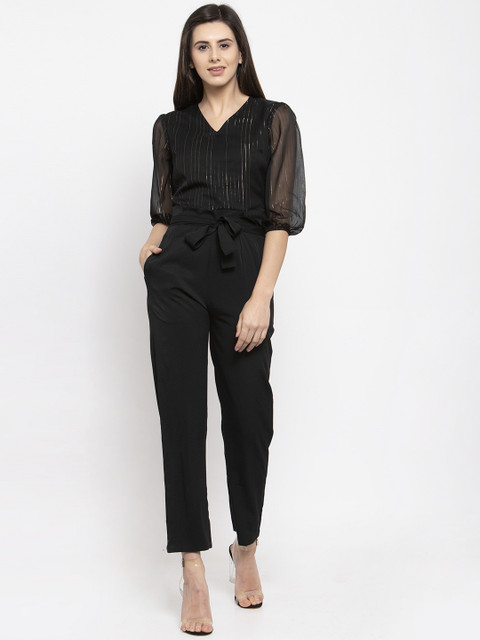 

Magnetic Designs Women Black Striped Basic Jumpsuit
