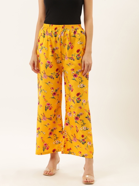 

Darzi Women Yellow & Pink Floral Print Wide Leg Palazzos