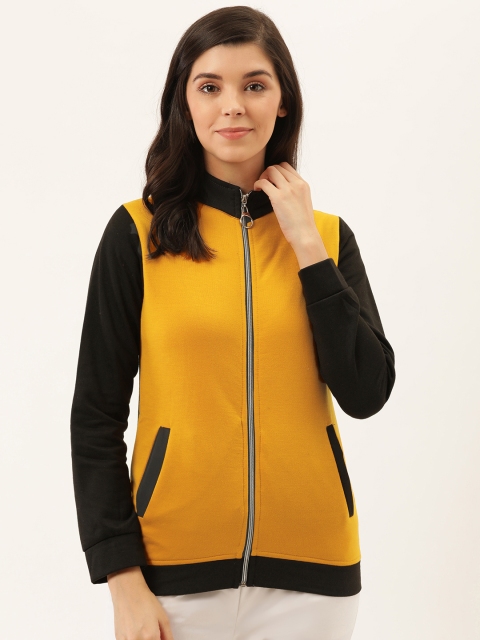 

Darzi Women Mustard Yellow & Black Colourblocked Bomber Jacket