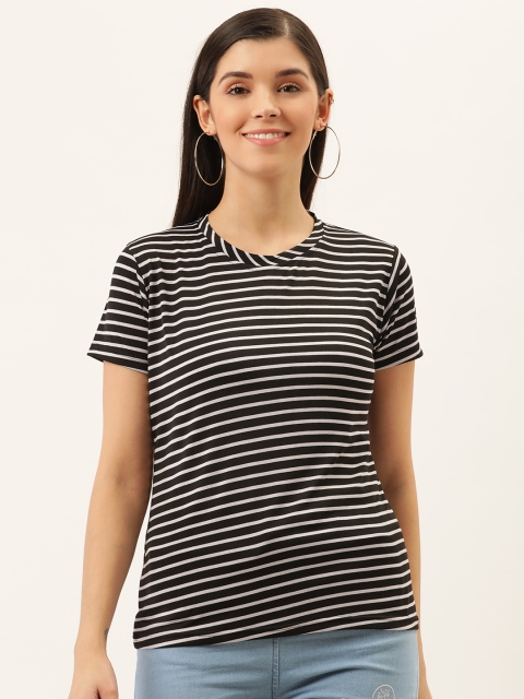 

Darzi Women Black & Off-White Striped Round Neck T-shirt